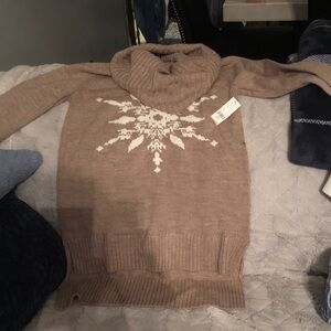 Brown Turtleneck Sweater with Snowflake Design
